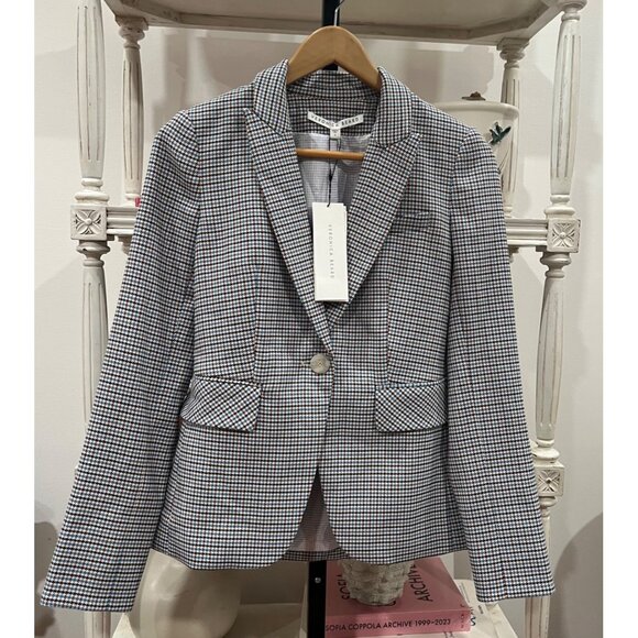Veronica $698 Beard Cutaway Dickey Jacket Size 0 Houndstooth Beige Multi One But - Picture 1 of 7
